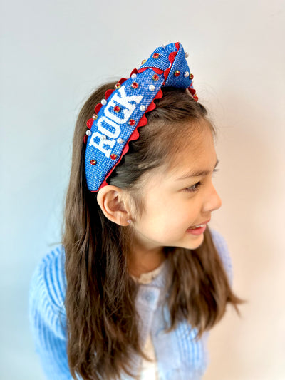 Kansas Child Size ROCK CHALK Cross Stitch Headband