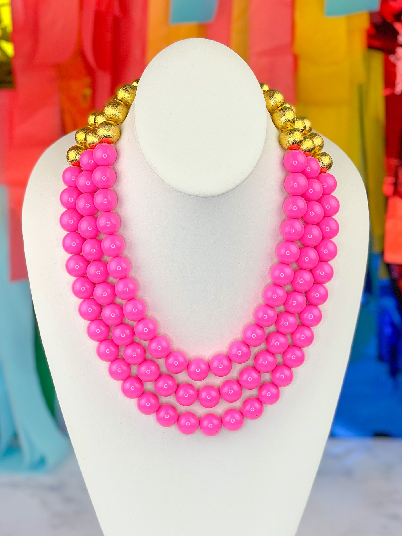 3 Strand Pink Beaded Brianna Necklace